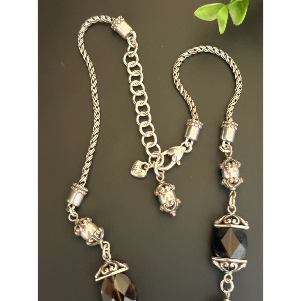 Brighton Night Mist Smoky Brown Crystal Silver Tone Ornate Station Necklace - Picture 5 of 6